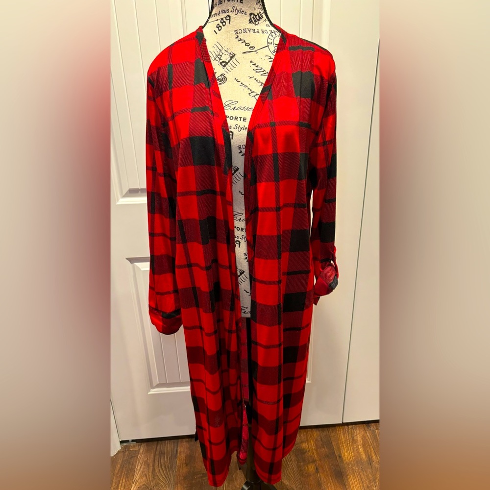 New York Laundry Red and Black Plaid Duster Coverup Shirt Dress